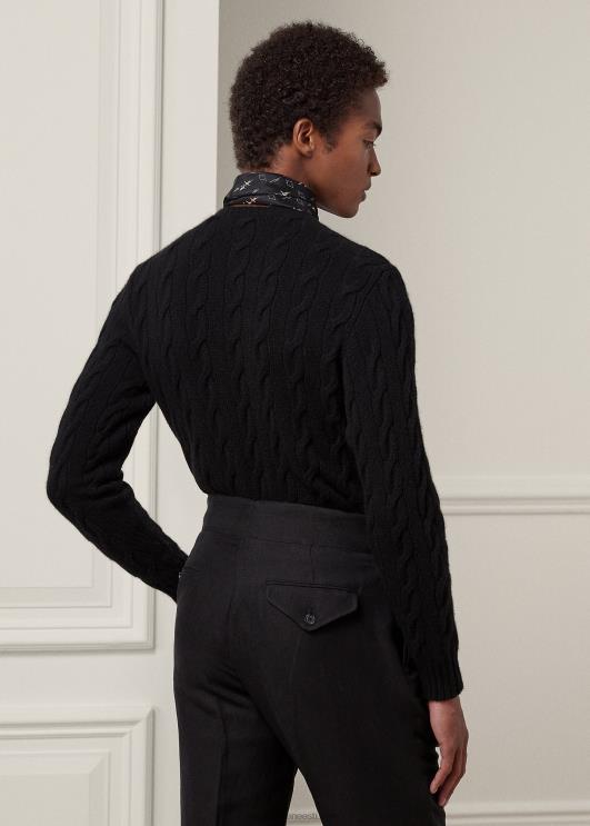 Ralph Lauren mehed kaabliga kootud kašmiirist kampsun PR0V73 klassikaline must