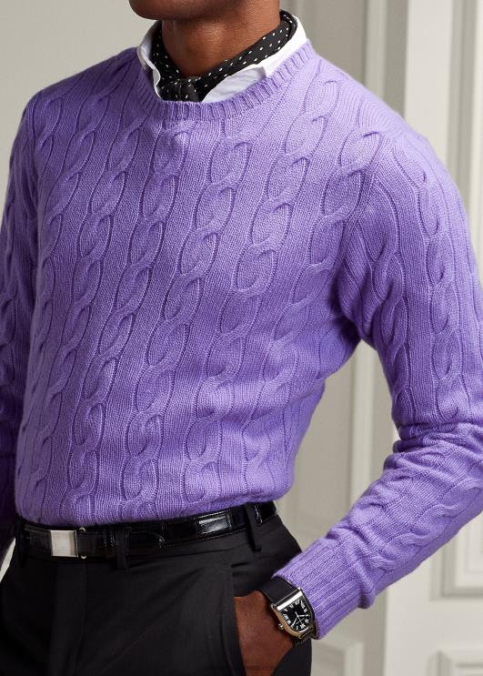 Ralph Lauren mehed kaabliga kootud kašmiirist kampsun PR0V75 klassikaline lavendel