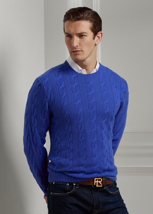 Ralph Lauren mehed kaabliga kootud kašmiirist kampsun PR0V76 klassikaline copen sinine