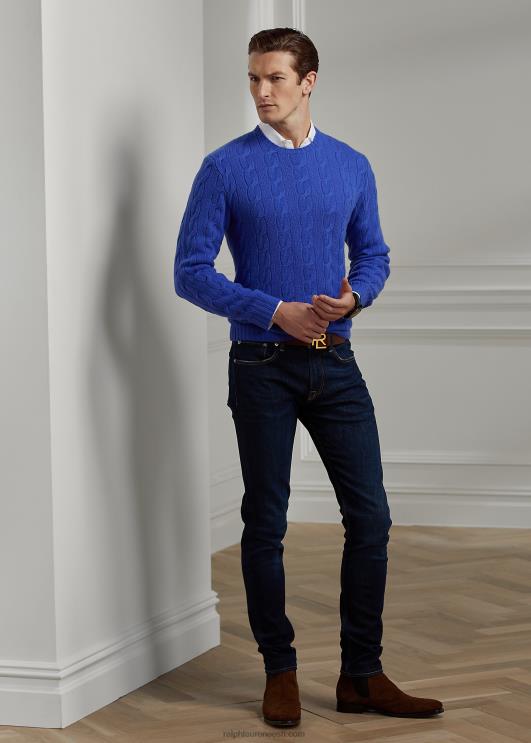 Ralph Lauren mehed kaabliga kootud kašmiirist kampsun PR0V76 klassikaline copen sinine