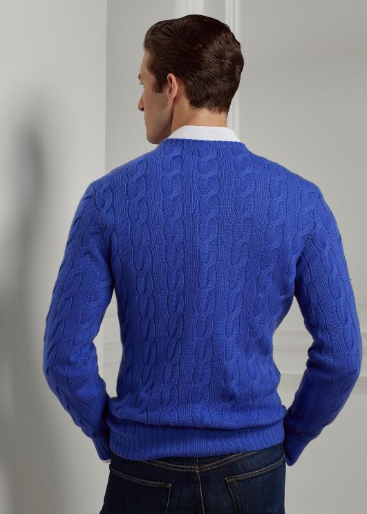 Ralph Lauren mehed kaabliga kootud kašmiirist kampsun PR0V76 klassikaline copen sinine