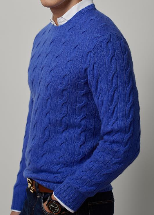 Ralph Lauren mehed kaabliga kootud kašmiirist kampsun PR0V76 klassikaline copen sinine