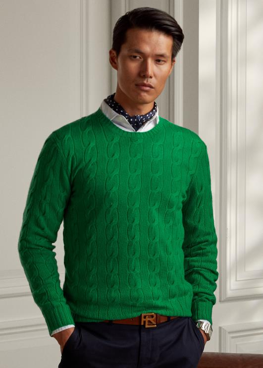 Ralph Lauren mehed kaabliga kootud kašmiirist kampsun PR0V77 mereroheline