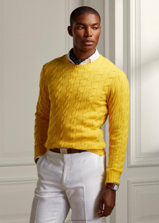 Ralph Lauren mehed kaabliga kootud kašmiirist kampsun PR0V78 klassikaline sidrunikollane