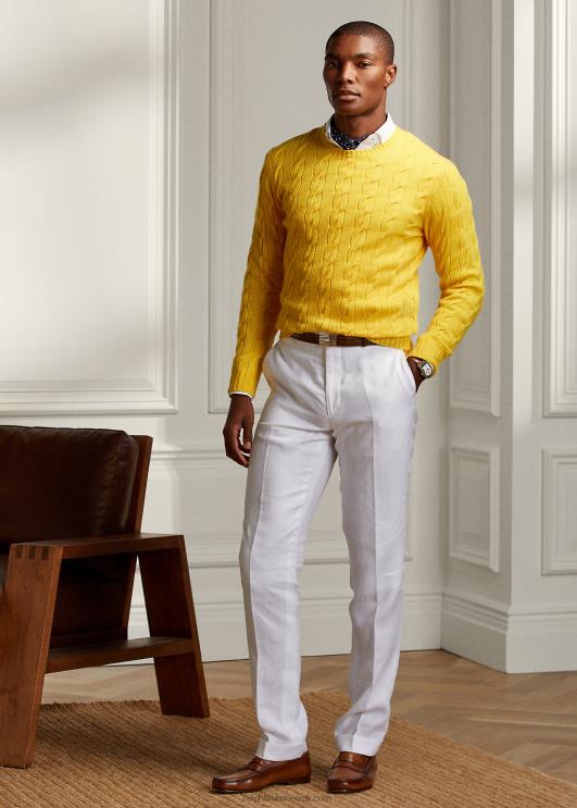 Ralph Lauren mehed kaabliga kootud kašmiirist kampsun PR0V78 klassikaline sidrunikollane