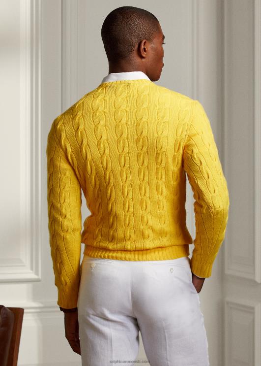 Ralph Lauren mehed kaabliga kootud kašmiirist kampsun PR0V78 klassikaline sidrunikollane