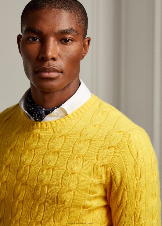 Ralph Lauren mehed kaabliga kootud kašmiirist kampsun PR0V78 klassikaline sidrunikollane