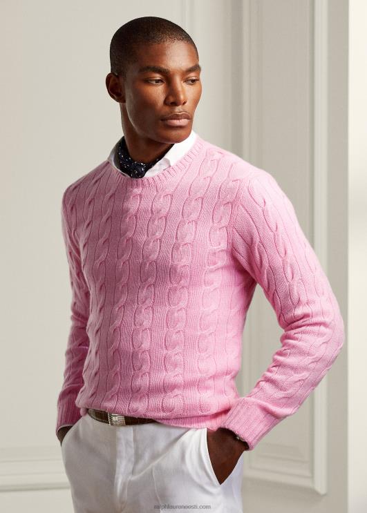 Ralph Lauren mehed kaabliga kootud kašmiirist kampsun PR0V80 klassikaline kahvaturoosa