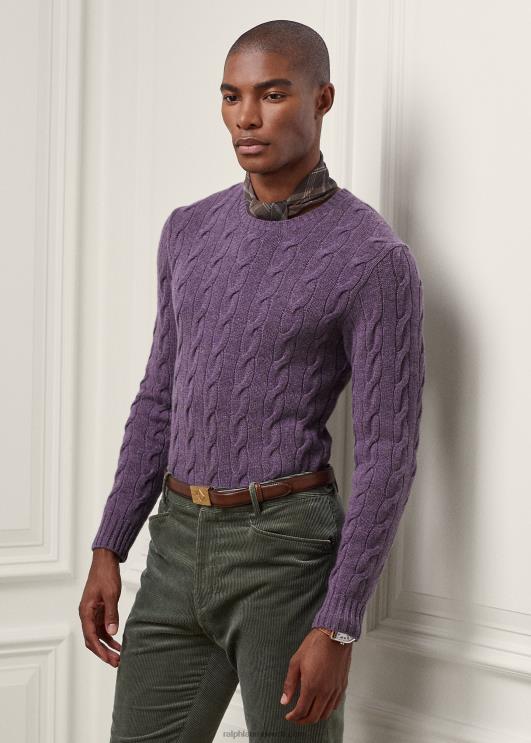 Ralph Lauren mehed kaabliga kootud kašmiirist kampsun PR0V81 viinamarjade melanž