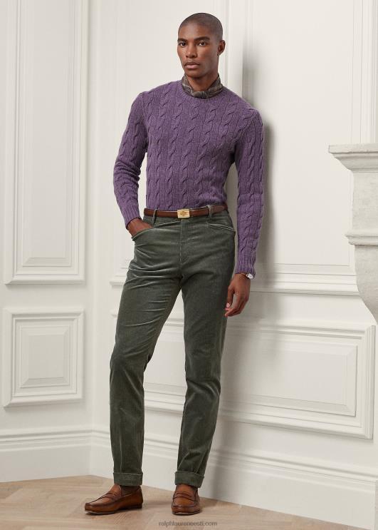 Ralph Lauren mehed kaabliga kootud kašmiirist kampsun PR0V81 viinamarjade melanž