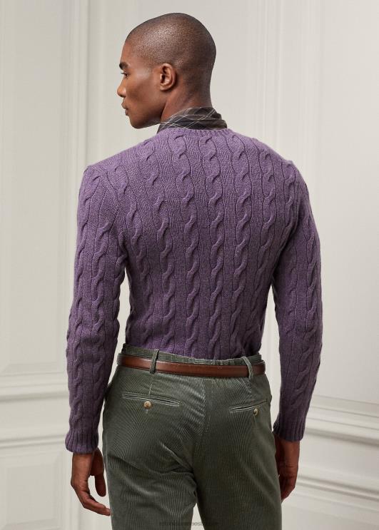 Ralph Lauren mehed kaabliga kootud kašmiirist kampsun PR0V81 viinamarjade melanž