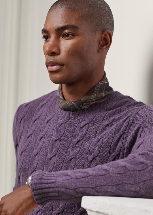 Ralph Lauren mehed kaabliga kootud kašmiirist kampsun PR0V81 viinamarjade melanž