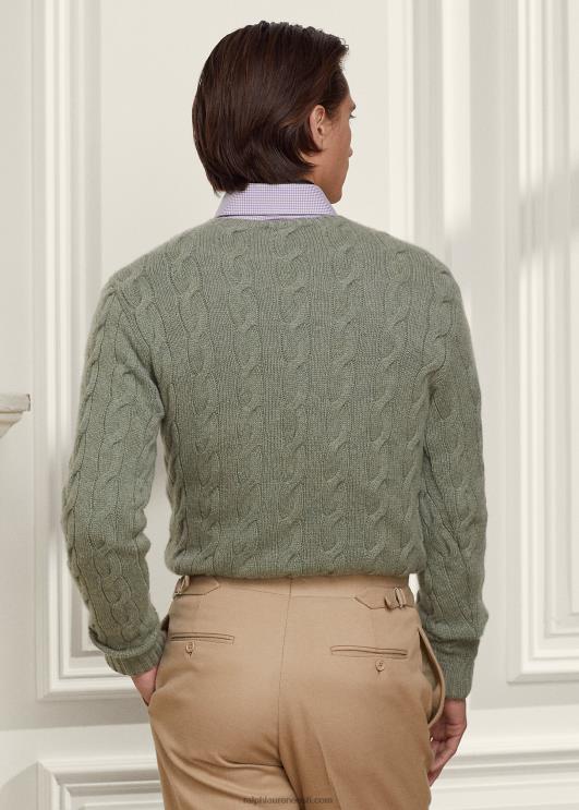 Ralph Lauren mehed kaabliga kootud kašmiirist kampsun PR0V83 merepihustusmelange