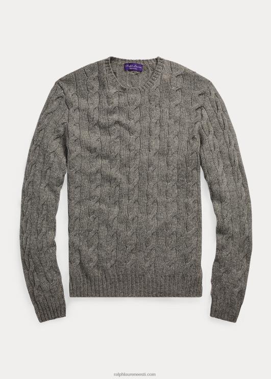 Ralph Lauren mehed kaabliga kootud kašmiirist kampsun PR0V84 helehall kanarbik