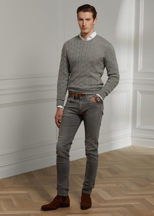 Ralph Lauren mehed kaabliga kootud kašmiirist kampsun PR0V84 helehall kanarbik