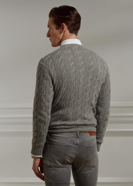 Ralph Lauren mehed kaabliga kootud kašmiirist kampsun PR0V84 helehall kanarbik