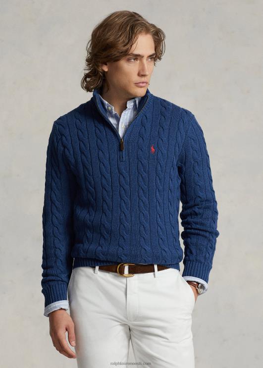 Ralph Lauren mehed kaabliga kootud puuvillane kampsun PR0V1130 rustikaalne mereväe kanarbik