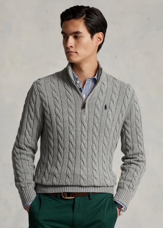 Ralph Lauren mehed kaabliga kootud puuvillane kampsun PR0V1132 kollakashall kanarbik