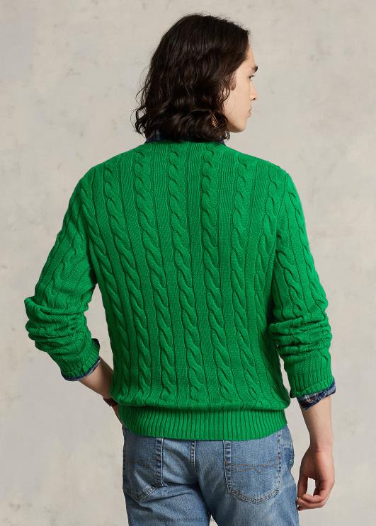 Ralph Lauren mehed kaabliga kootud puuvillane kampsun PR0V8411 sportlik roheline