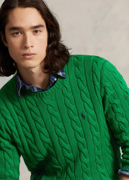 Ralph Lauren mehed kaabliga kootud puuvillane kampsun PR0V8411 sportlik roheline