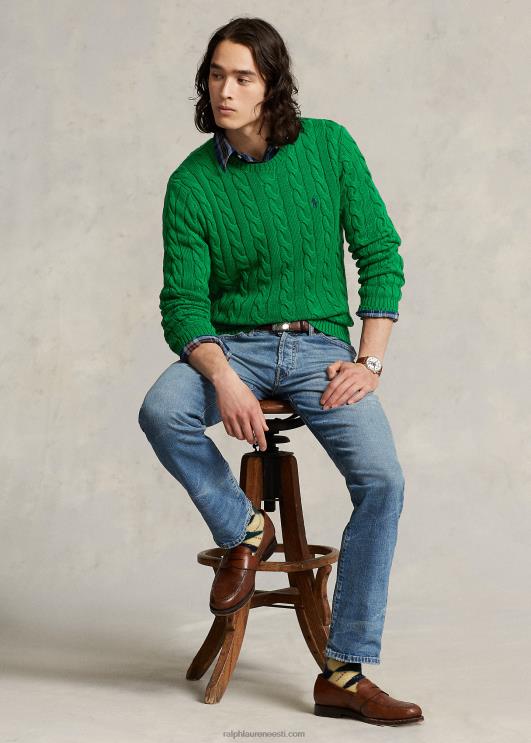 Ralph Lauren mehed kaabliga kootud puuvillane kampsun PR0V8411 sportlik roheline