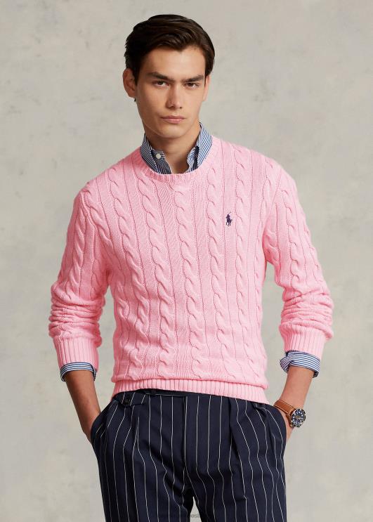 Ralph Lauren mehed kaabliga kootud puuvillane kampsun PR0V8412 karmeli roosa