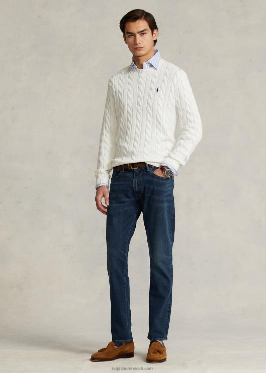 Ralph Lauren mehed kaabliga kootud puuvillane kampsun PR0V8413 valge