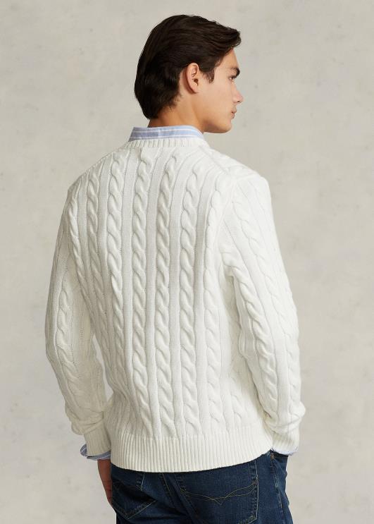 Ralph Lauren mehed kaabliga kootud puuvillane kampsun PR0V8413 valge