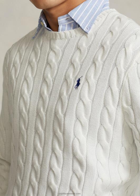 Ralph Lauren mehed kaabliga kootud puuvillane kampsun PR0V8413 valge