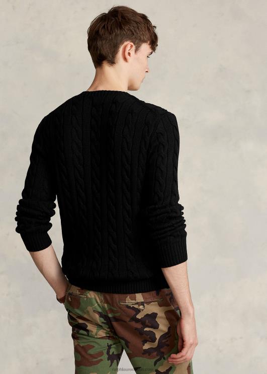 Ralph Lauren mehed kaabliga kootud puuvillane kampsun PR0V8415 must