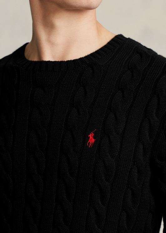 Ralph Lauren mehed kaabliga kootud puuvillane kampsun PR0V8415 must