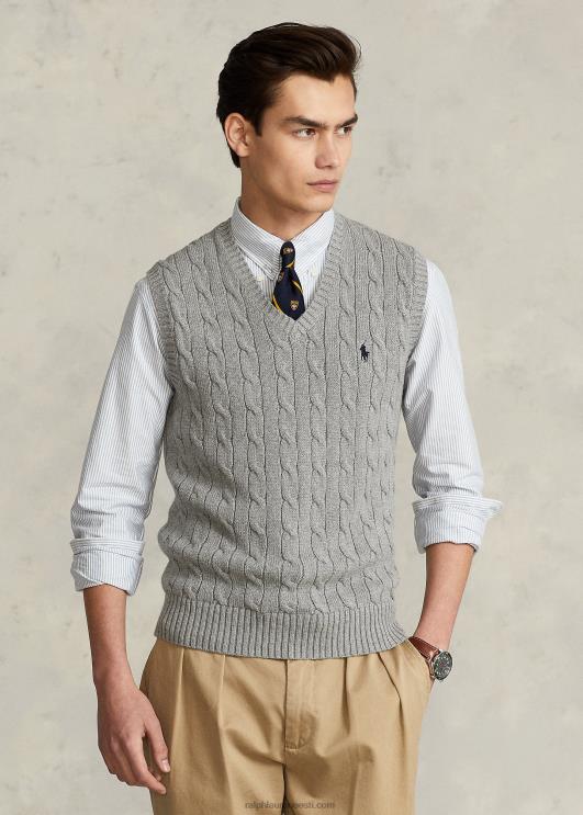 Ralph Lauren mehed kaabliga kootud puuvillane kampsunvest PR0V505 kollakashall kanarbik