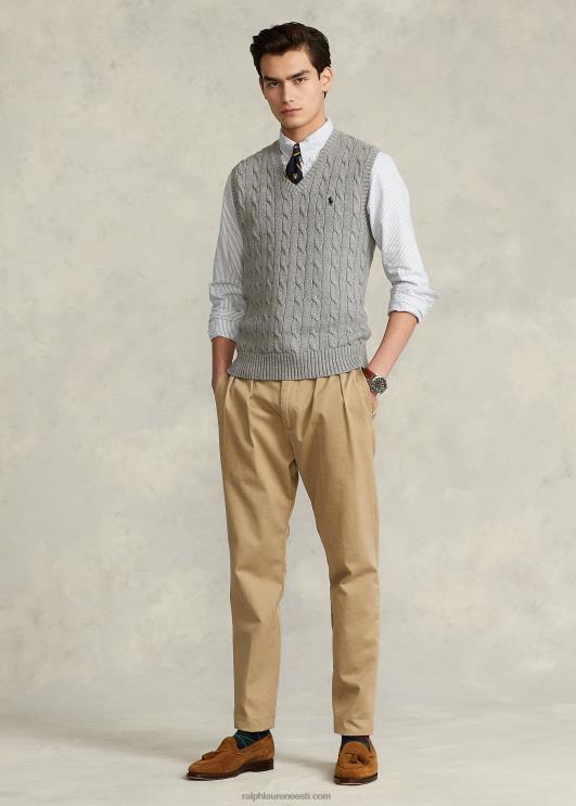 Ralph Lauren mehed kaabliga kootud puuvillane kampsunvest PR0V505 kollakashall kanarbik