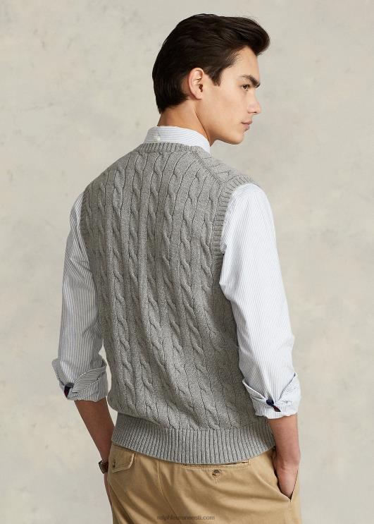 Ralph Lauren mehed kaabliga kootud puuvillane kampsunvest PR0V505 kollakashall kanarbik