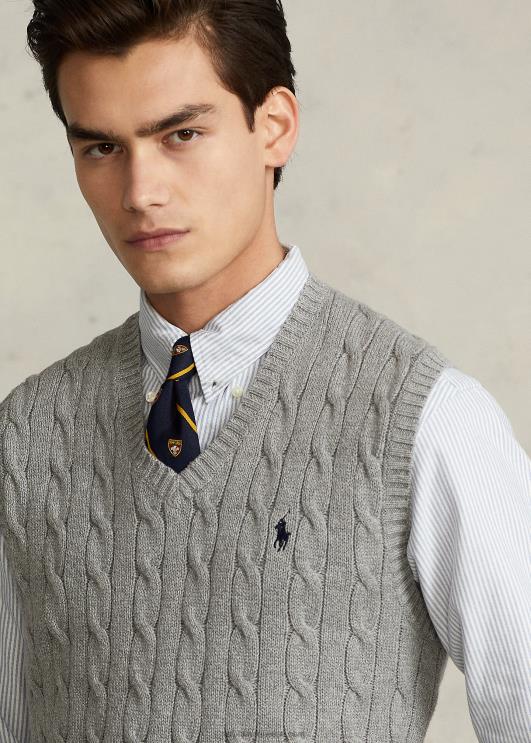 Ralph Lauren mehed kaabliga kootud puuvillane kampsunvest PR0V505 kollakashall kanarbik