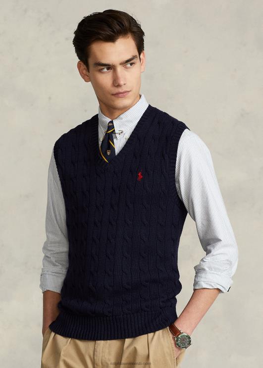 Ralph Lauren mehed kaabliga kootud puuvillane kampsunvest PR0V506 jahimeeste merevägi