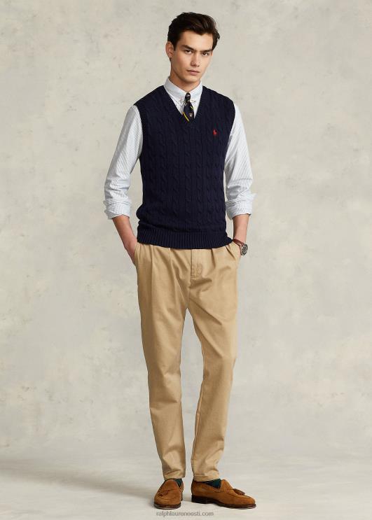 Ralph Lauren mehed kaabliga kootud puuvillane kampsunvest PR0V506 jahimeeste merevägi