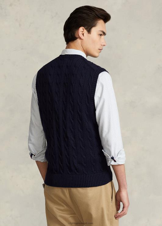 Ralph Lauren mehed kaabliga kootud puuvillane kampsunvest PR0V506 jahimeeste merevägi