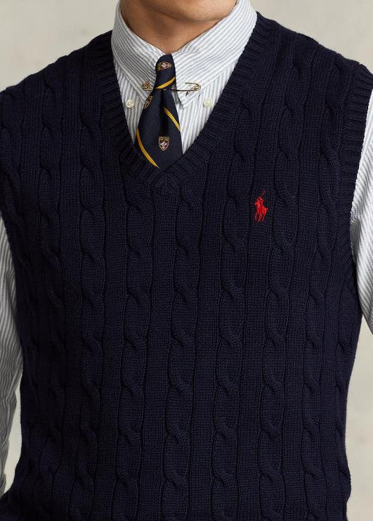 Ralph Lauren mehed kaabliga kootud puuvillane kampsunvest PR0V506 jahimeeste merevägi