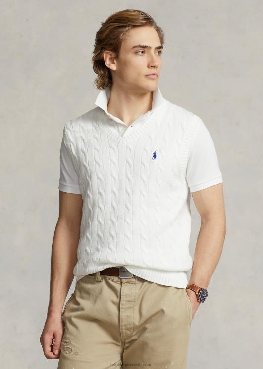 Ralph Lauren mehed kaabliga kootud puuvillane kampsunvest PR0V507 valge