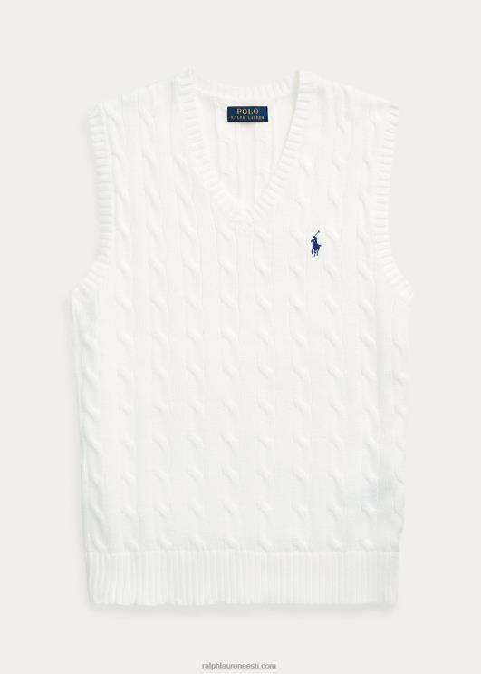 Ralph Lauren mehed kaabliga kootud puuvillane kampsunvest PR0V507 valge