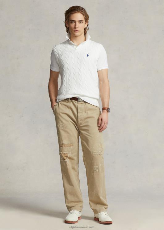 Ralph Lauren mehed kaabliga kootud puuvillane kampsunvest PR0V507 valge