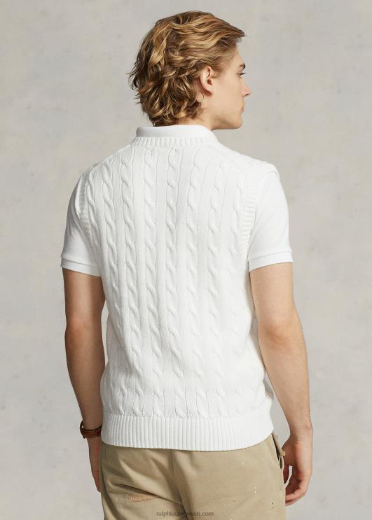 Ralph Lauren mehed kaabliga kootud puuvillane kampsunvest PR0V507 valge