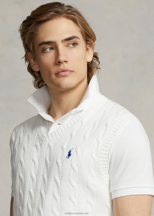 Ralph Lauren mehed kaabliga kootud puuvillane kampsunvest PR0V507 valge