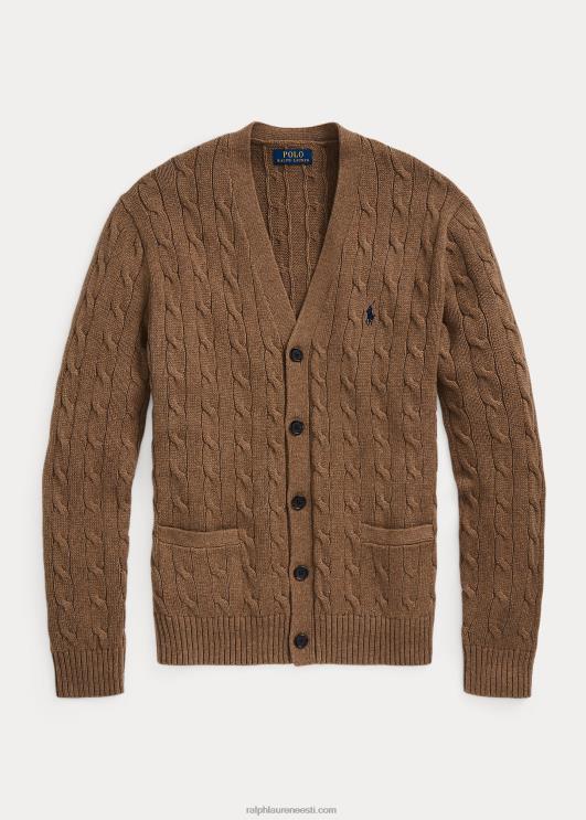 Ralph Lauren mehed kaabliga kootud puuvillane kardigan PR0V8450 shetlandi pruun kanarbik