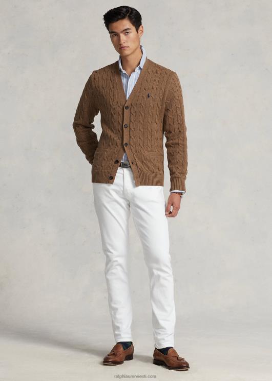 Ralph Lauren mehed kaabliga kootud puuvillane kardigan PR0V8450 shetlandi pruun kanarbik