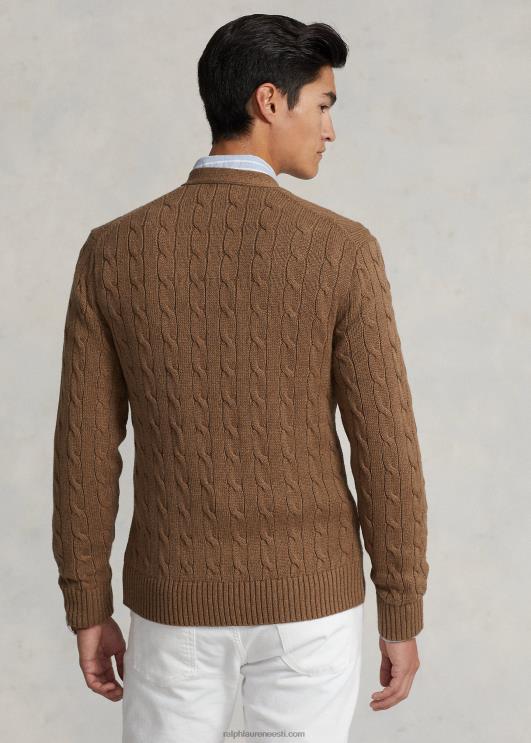 Ralph Lauren mehed kaabliga kootud puuvillane kardigan PR0V8450 shetlandi pruun kanarbik