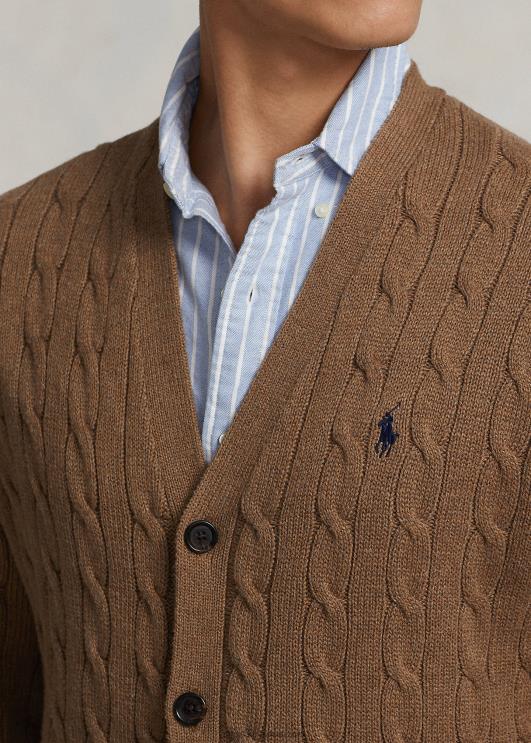 Ralph Lauren mehed kaabliga kootud puuvillane kardigan PR0V8450 shetlandi pruun kanarbik