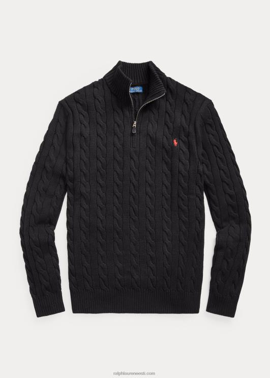 Ralph Lauren mehed kaabliga kootud puuvillane veerandtõmblukuga kampsun PR0V1925 must