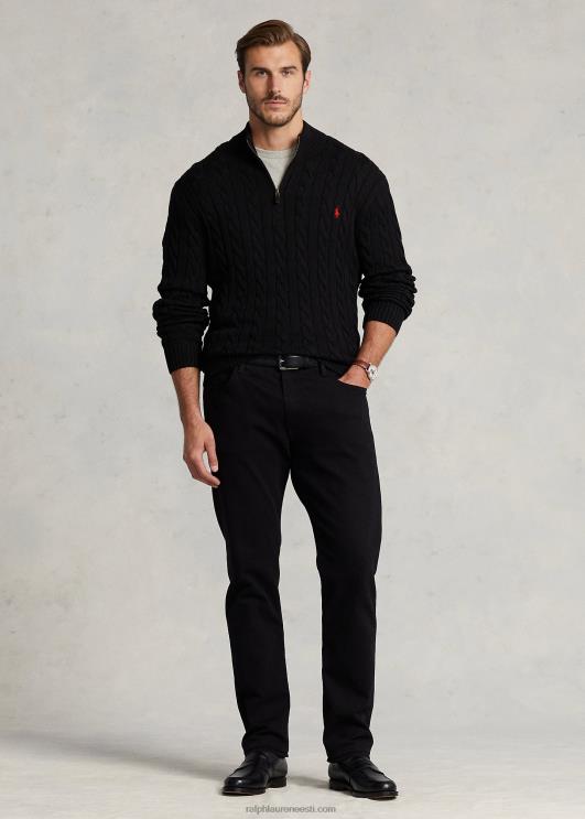 Ralph Lauren mehed kaabliga kootud puuvillane veerandtõmblukuga kampsun PR0V1925 must